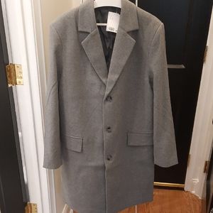 MENS  NWT GRAY WOOL TOPCOAT SIZE LARGE